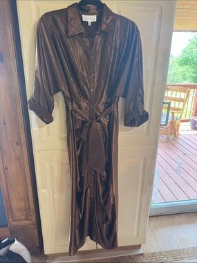 Sweet Lemon  Brown Satin Shirt Dress with Tie Waist